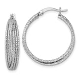 Sterling Silver Triple Hoop Earrings, Textured Twisted Design with Diamond Cut Finish