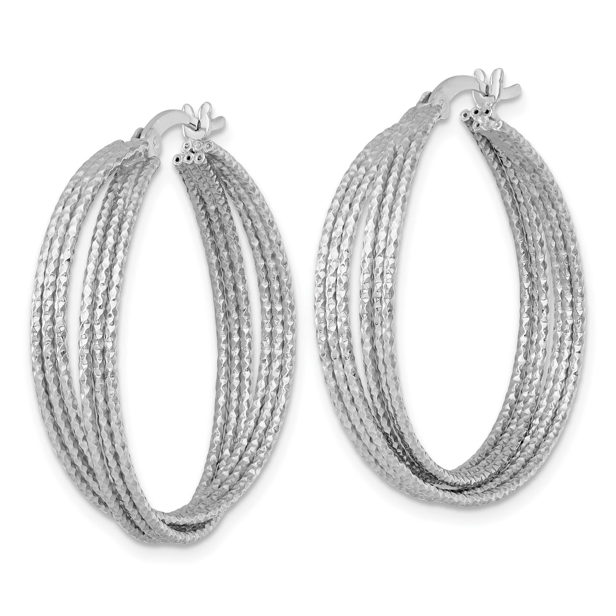 Sterling Silver Multi Row Hoop Earrings, Textured Diamond Cut Crisscross Design for Women