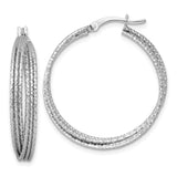 Sterling Silver Multi Row Hoop Earrings, Textured Diamond Cut Crisscross Design for Women