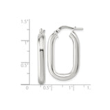 Sterling Silver Oval Hoop Earrings with Polished Finish and Hinged Closure, 30mm Size