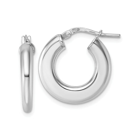 Sterling Silver Hoop Earrings, Smooth Finish, Hinged Latch Closure, Lightweight Tube Style
