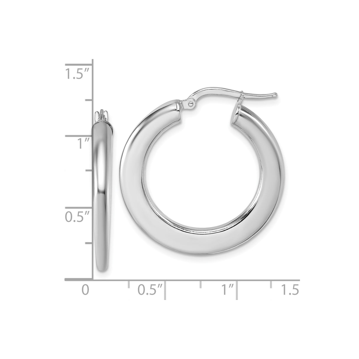 Sterling Silver Hoop Earrings, 28mm Medium Round Polished Lightweight Tube Design for Women