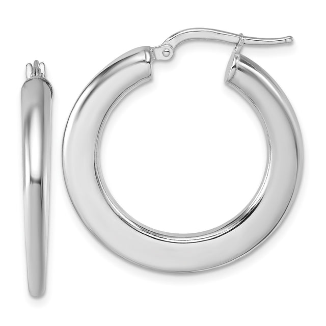 Sterling Silver Hoop Earrings, 28mm Medium Round Polished Lightweight Tube Design for Women