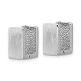 Sterling Silver Rectangular Hoop Earrings with Brushed Front and Polished Back for Men