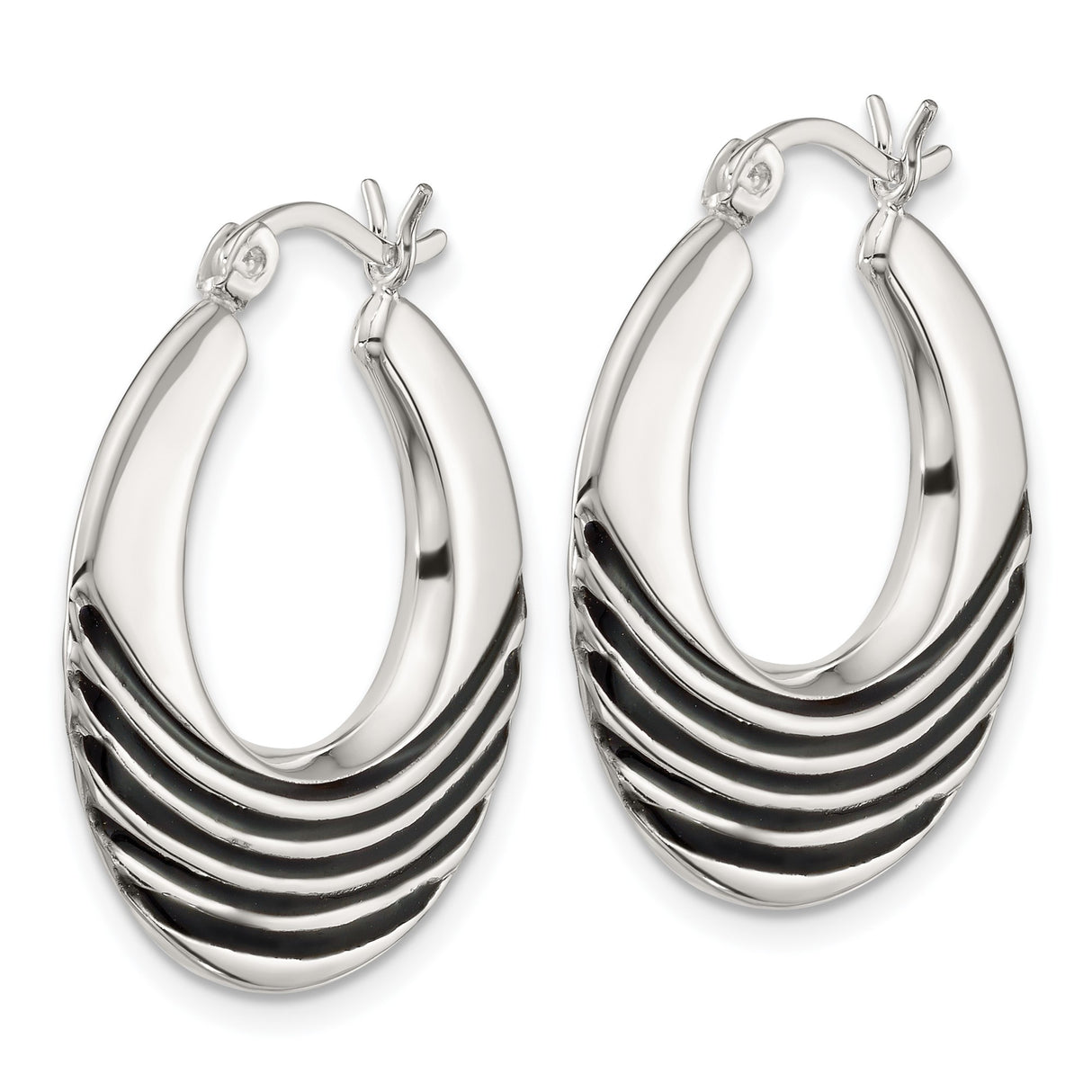 Sterling Silver Hoop Earrings, Layered Bold Design with Textured Ridges for Women