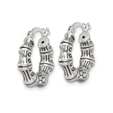 Sterling Silver Bamboo Hoop Earrings, Oxidized Textured Design, Nature-Inspired Artisan Jewelry