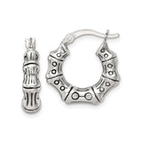 Sterling Silver Bamboo Hoop Earrings, Oxidized Textured Design, Nature-Inspired Artisan Jewelry