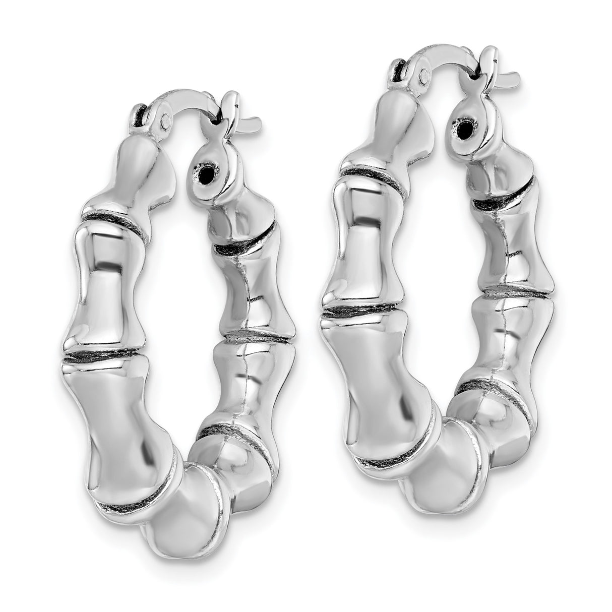 Sterling Silver Bamboo Style Hoop Earrings with Polished Finish and Organic Texture