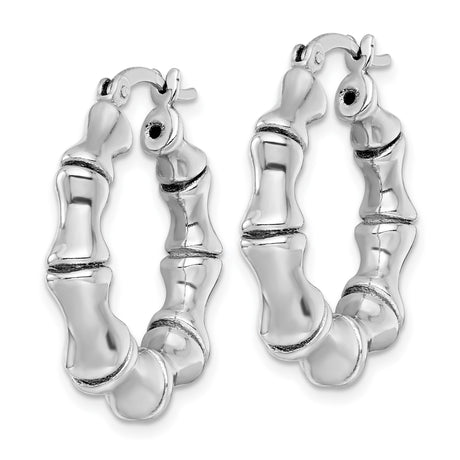 Sterling Silver Bamboo Style Hoop Earrings with Polished Finish and Organic Texture