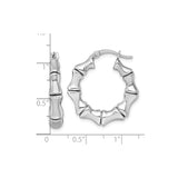 Sterling Silver Bamboo Style Hoop Earrings with Polished Finish and Organic Texture