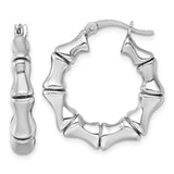 Sterling Silver Bamboo Style Hoop Earrings with Polished Finish and Organic Texture