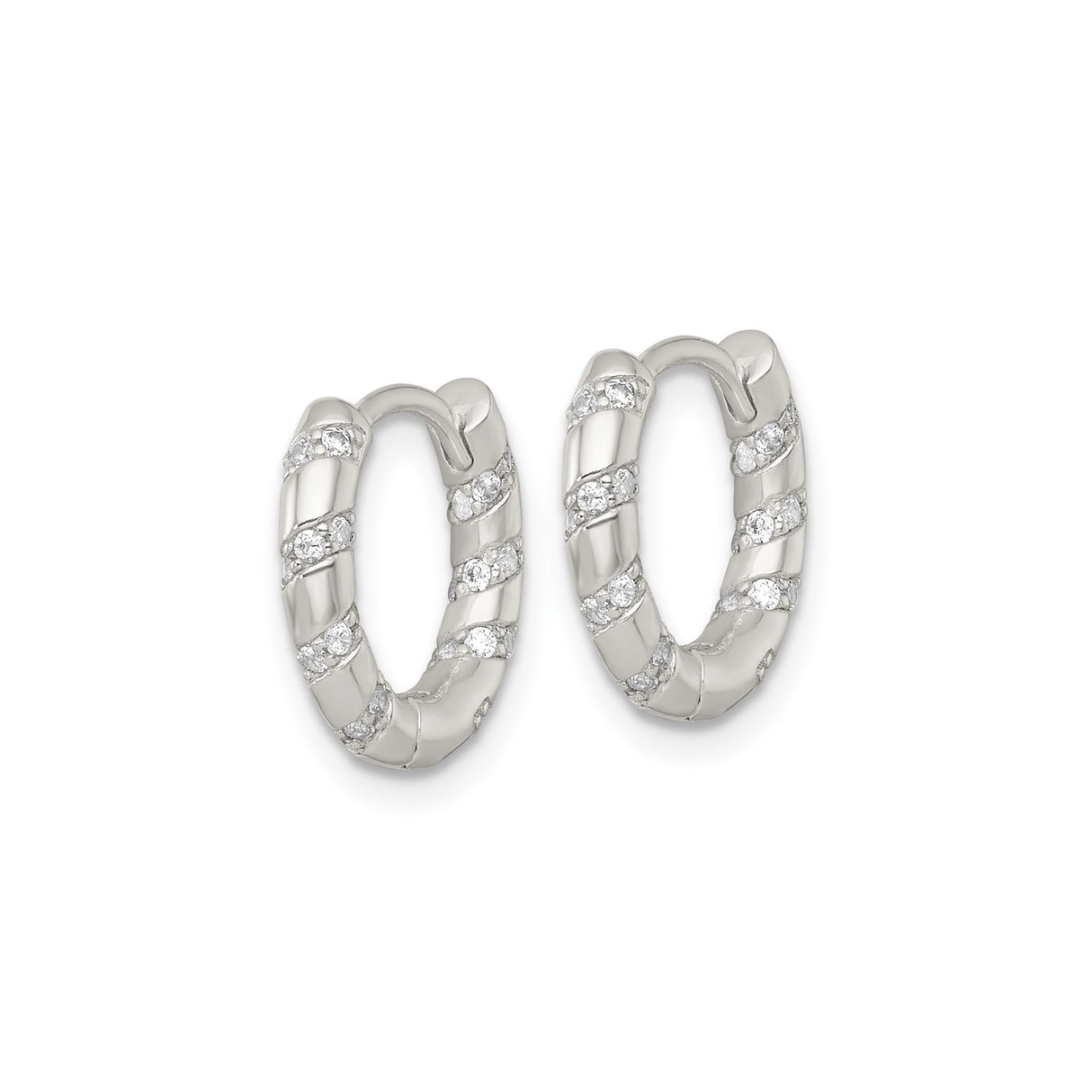 Sterling Silver Hoop Earrings with Twisted Design and Cubic Zirconia Accents