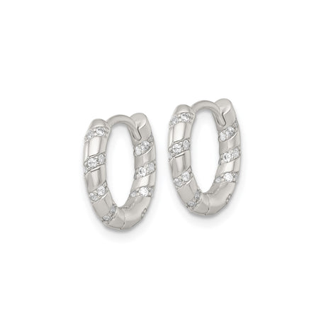 Sterling Silver Hoop Earrings with Twisted Design and Cubic Zirconia Accents