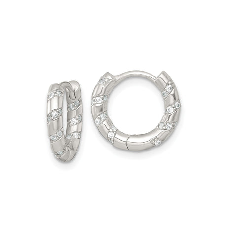 Sterling Silver Hoop Earrings with Twisted Design and Cubic Zirconia Accents