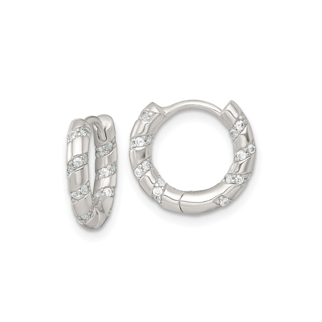 Sterling Silver Hoop Earrings with Twisted Design and Cubic Zirconia Accents