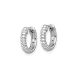 Sterling Silver Hoop Earrings with Textured Ribbed Design and Polished Finish