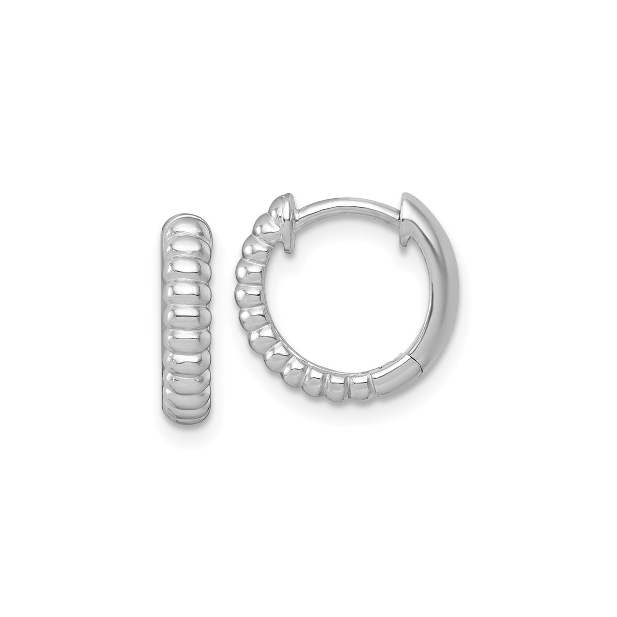 Sterling Silver Hoop Earrings with Textured Ribbed Design and Polished Finish