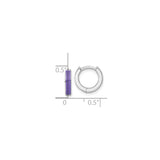 Sterling Silver Huggie Hoop Earrings with Purple Enamel Inlay, Rhodium Plated Minimalist Style