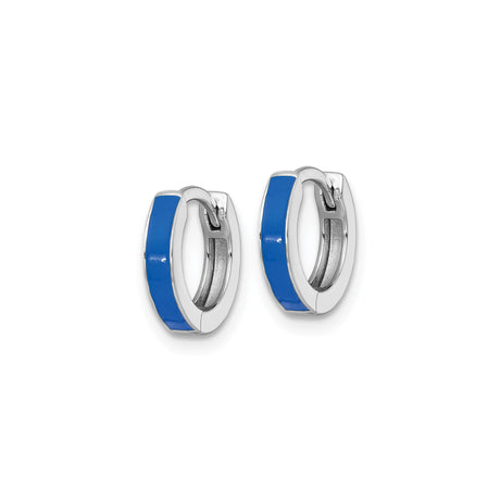 Sterling Silver Hoop Earrings with Blue Enamel, Rhodium Plated Minimalist Design, Unisex