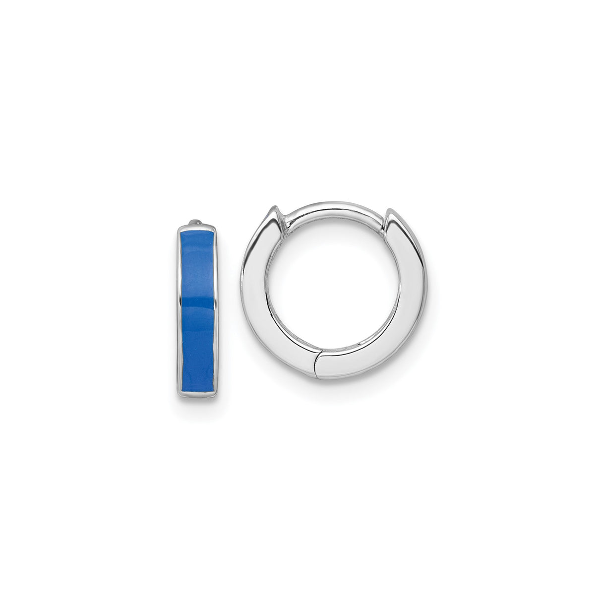 Sterling Silver Hoop Earrings with Blue Enamel, Rhodium Plated Minimalist Design, Unisex