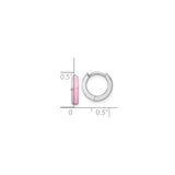 Sterling Silver Huggie Earrings with Soft Pink Enamel Inlay, Rhodium Plated Minimalist Hoops