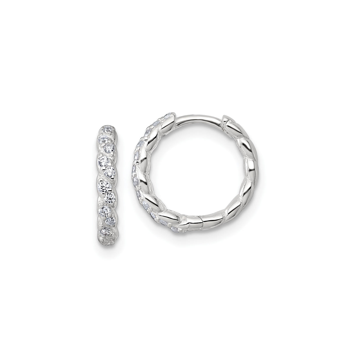 Sterling Silver Braided Hoop Earrings with Cubic Zirconia, Twisted Woven Design for Women