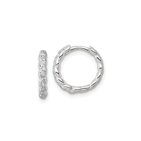 Sterling Silver Braided Hoop Earrings with Cubic Zirconia, Twisted Woven Design for Women