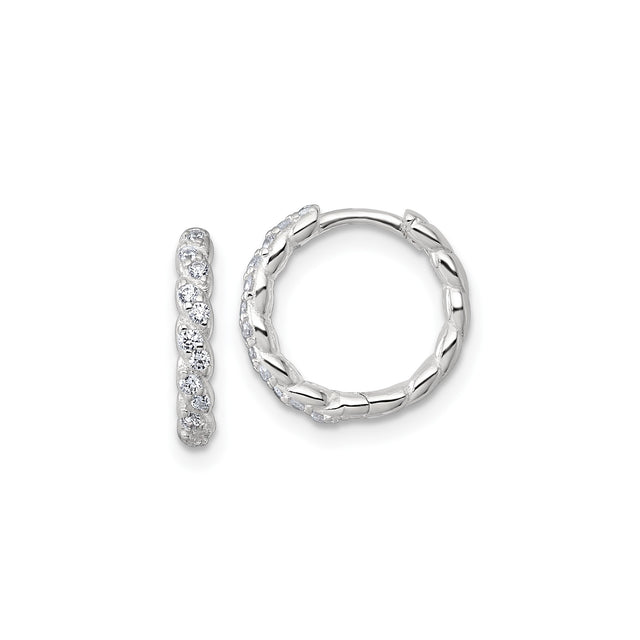 Sterling Silver Braided Hoop Earrings with Cubic Zirconia, Twisted Woven Design for Women