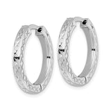Sterling Silver Starburst Textured Hoop Earrings, Diamond Cut Rhodium Plated Design