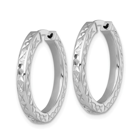 Sterling Silver Hoop Earrings with Diamond Cut Star Pattern and Hinged Design