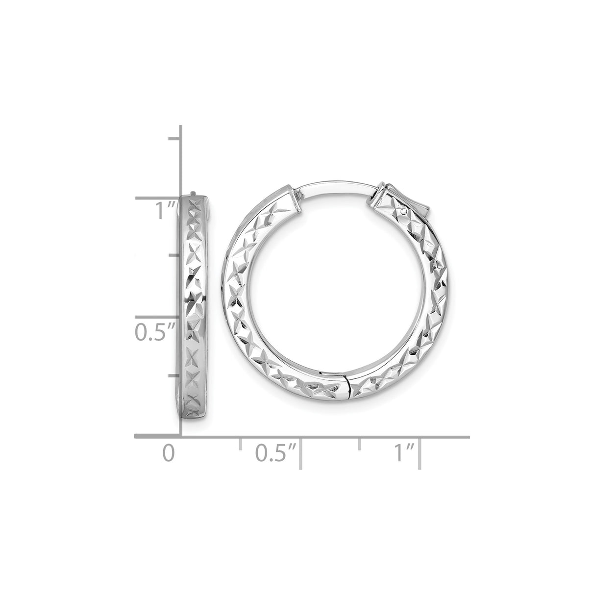 Sterling Silver Hoop Earrings with Diamond Cut Star Pattern and Hinged Design