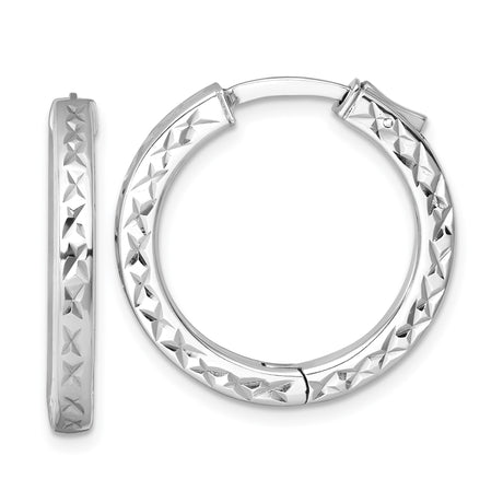 Sterling Silver Hoop Earrings with Diamond Cut Star Pattern and Hinged Design