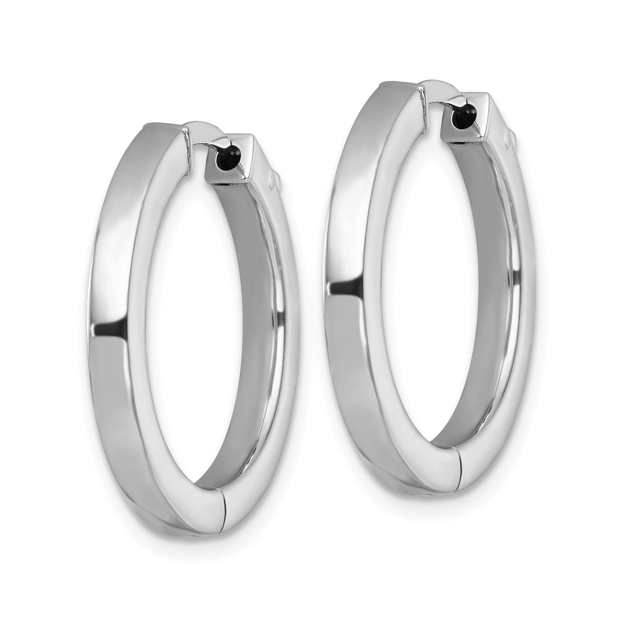 Sterling Silver Hoop Earrings, Polished Rhodium Plated Square Tube, Minimalist Modern Design