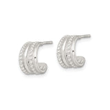Sterling Silver Triple Hoop Stud Earrings Beaded Textured