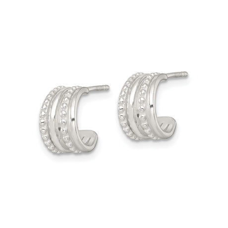 Sterling Silver Triple Hoop Stud Earrings Beaded Textured