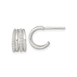 Sterling Silver Triple Hoop Stud Earrings for Women with Polished and Textured Beaded Design, Modern Layered Post Earrings, Classic Silver Hoops for Everyday or Formal Wear, Minimalist Jewelry Style