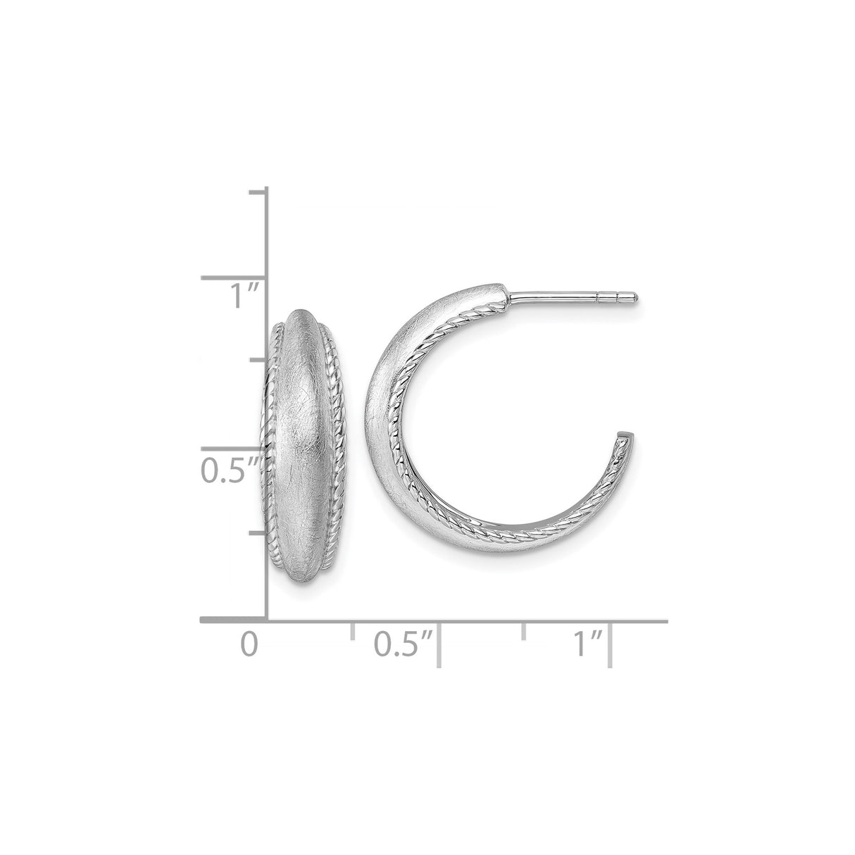 Sterling Silver Hoop Earrings with Brushed Finish, Textured Design, Rope Edge Detailing