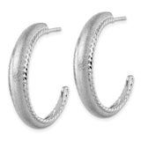 Sterling Silver Hoop Earrings with Polished Twisted Rope Border, Medium Lightweight Style