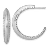 Sterling Silver Hoop Earrings with Polished Twisted Rope Border, Medium Lightweight Style