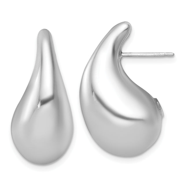 Sterling Silver Teardrop Stud Earrings for Women, Rhodium Plated with Smooth Finish and Organic Shape, Minimalist Modern Design, Polished Post Style for Everyday Wear and Contemporary Outfits