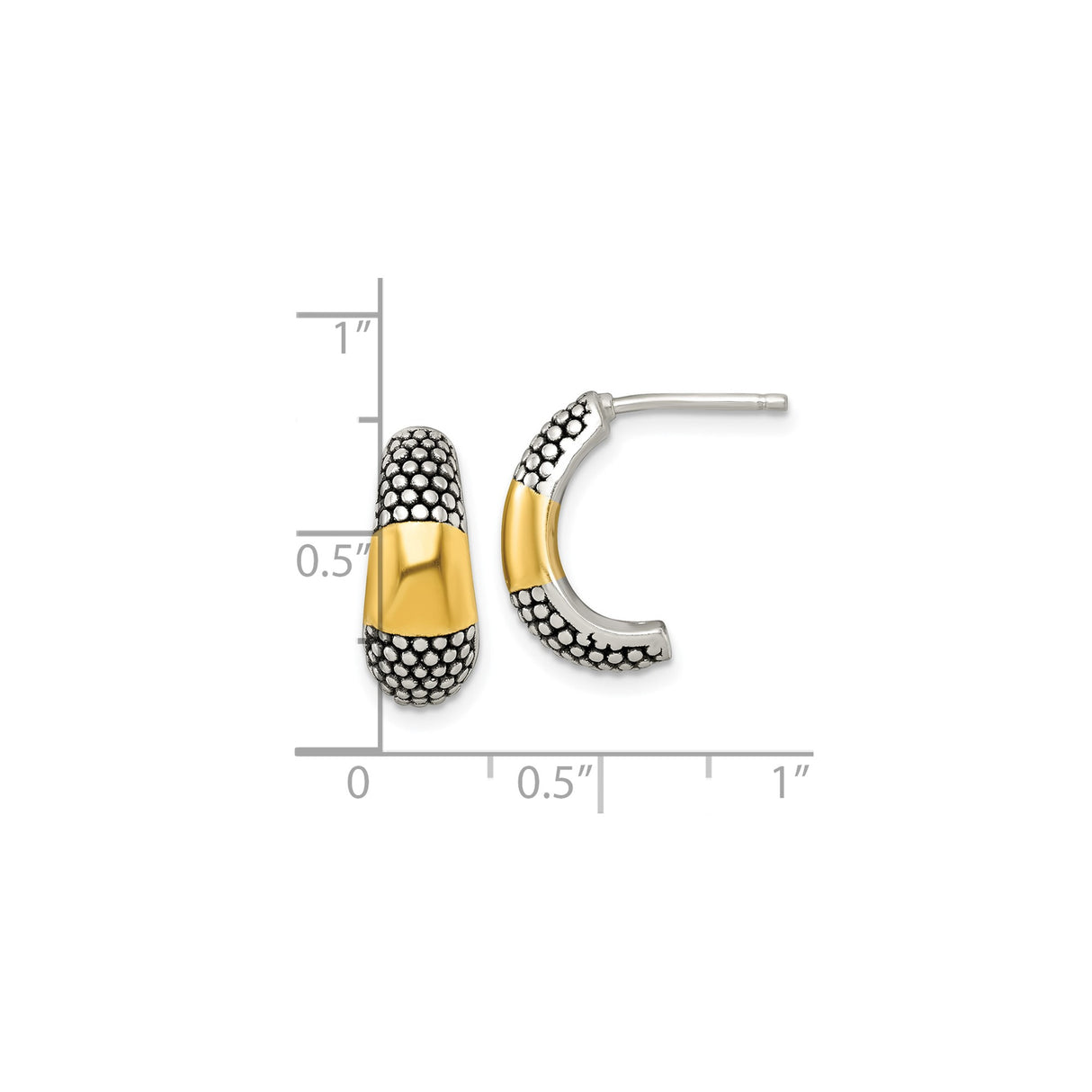 Sterling Silver Beaded Hoop Earrings, Two-Tone Textured J Hoops for Women