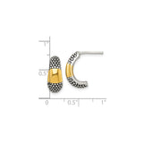 Sterling Silver Beaded Hoop Earrings, Two-Tone Textured J Hoops for Women
