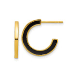 Sterling Silver Half Hoop Earrings with Black Enamel, Modern C Hoop Design, Lightweight for Women