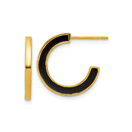 Sterling Silver Half Hoop Earrings with Black Enamel, Modern C Hoop Design, Lightweight for Women