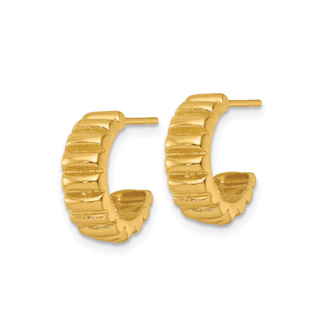 Sterling Silver Hoop Earrings with Ridged Scalloped Design, Modern Textured Statement Style