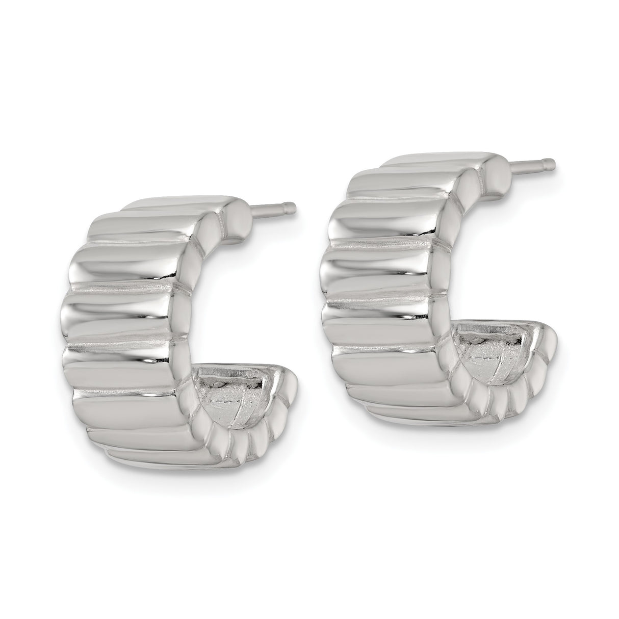 Sterling Silver Ribbed Hoop Earrings with Scalloped Texture, Modern Sculpted Design