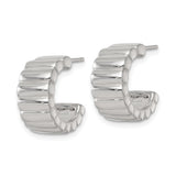 Sterling Silver Ribbed Hoop Earrings with Scalloped Texture, Modern Sculpted Design