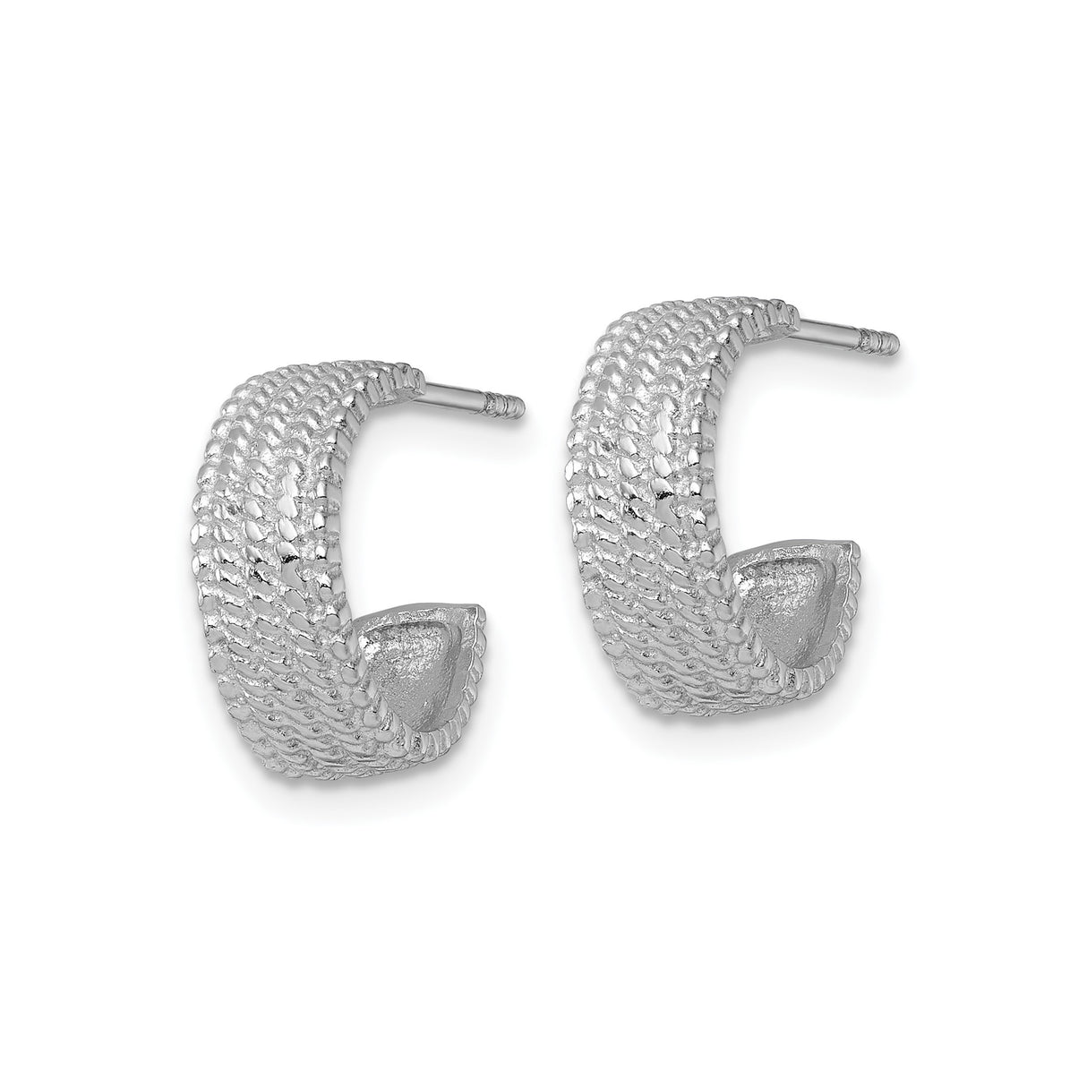 Sterling Silver Hoop Earrings with Woven Rope Design, Rhodium Plated C-Hoop Style for Women