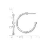 Sterling Silver Twisted Rope Hoop Earrings with Polished Finish and Ridged Accents