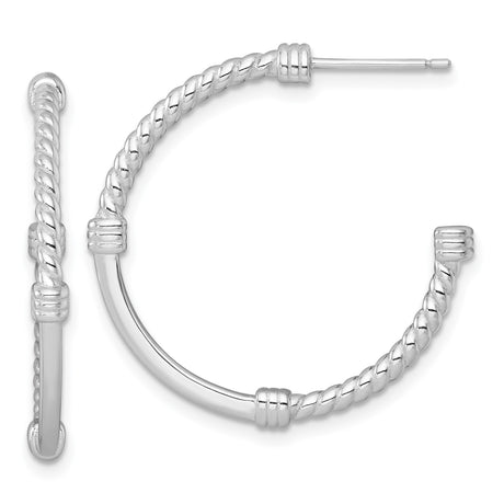 Sterling Silver Twisted Rope Hoop Earrings with Polished Finish and Ridged Accents